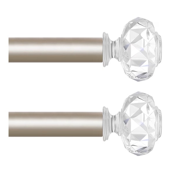 Crystal Finial Curtain Rod Set Adjustable 18-45 Inch Champagne Bronze - Picture 1 of 6